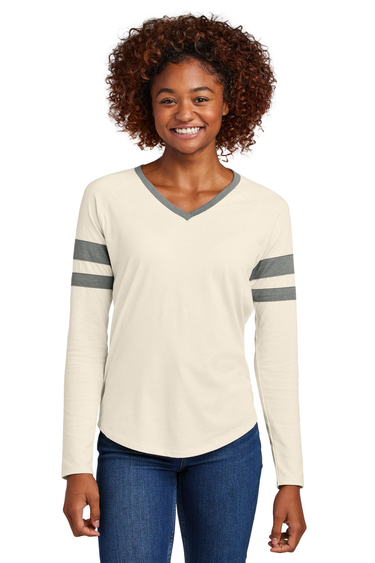 Sport-Tek ® Women's Halftime Stripe Long Sleeve V-Neck Tee LST6043