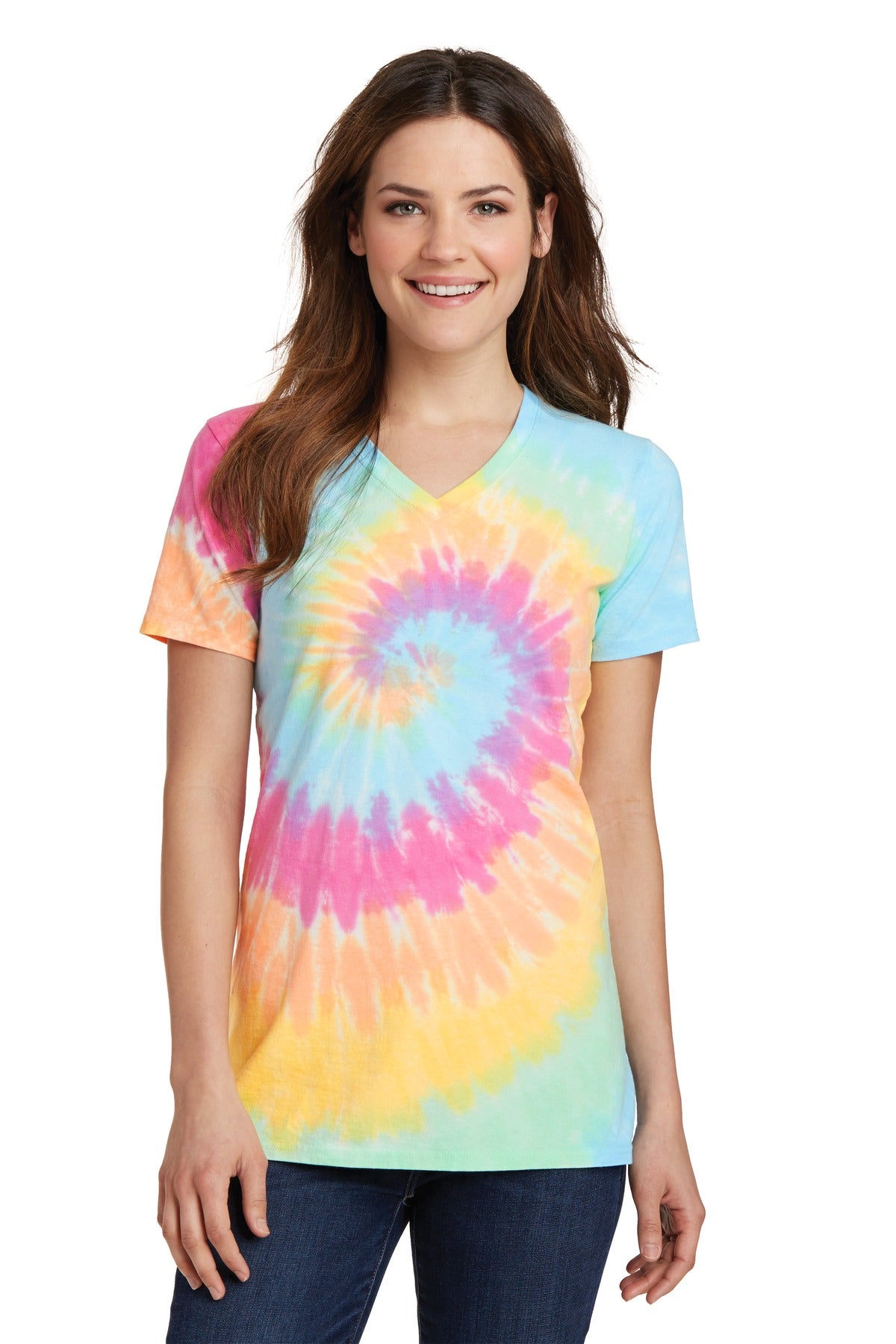 Port & Company ®  Women's Tie-Dye V-Neck Tee.  LPC147V